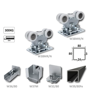 Samonosný systém 80x80x5 mm pro posuvné brány do 300 kg / 5 m průjezd (W39/80Fe 6 m černý profil, 2x W35MR/N, 1x W36/80, 1x W37M, 1x W32/80) - slide 1