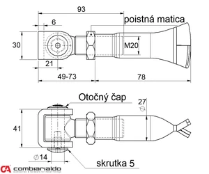 Combi Arialdo záves M20 na chemickú kotvu, otvárateľný 90°, nastaviteľný 1D s kontramaticou, čiastočne pozinkovaný - slide 1