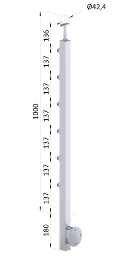 Nerezový sloup, boční kotvení, 6 řadový průchozí, vnější