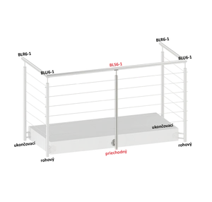 Nerezový sloup, boční kotvení, 6 děrový průchozí na lanko, vrch pevný (ø 42.4x2mm), broušená nerez K320 /AISI304 - slide 1