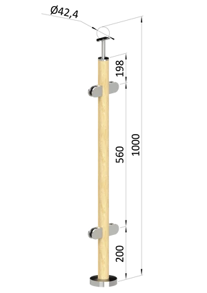 drevený stĺp, vrchné kotvenie, výplň: sklo, priechodný, vrch pevný (ø 42mm), materiál: buk, brúsený povrch s náterom BORI (bezfarebný) - slide 0