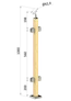 Dřevěný sloup, vrchní kotvení, výplň: sklo, průchozí, vrch nastavitelný (40x40 mm), materiál: buk, broušený povrch s nátěrem BORI (bezbarvý)