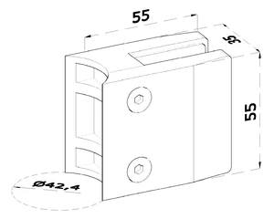 DOPRODEJ! Svorka skla na trubku ø 42,4 mm (55x55x35 mm), broušená nerez K320 / AISI304, balení neobsahuje gumičky na sklo - slide 1