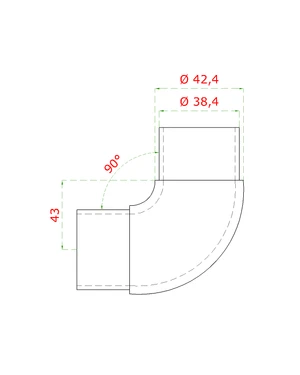 spojka oblúková 90° na trubku ø 42.4mm, brúsená nerez K320 /AISI304 - slide 1