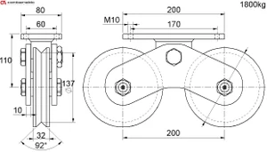 vodiaca kladka dvojložisková ø 160mm Combi Arialdo, nosnosť 1800 kg, Zn, V-Profil - slide 1