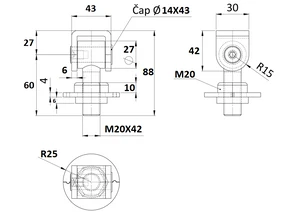 Pant M20 navařovací, otevíratelný 90°, nastavitelný 1D s kontramaticí, částečně pozinkovaný - slide 1