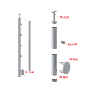 Nerezový sloup, boční kotvení, 4 řadový průchodný, vnitřní, vrch pevný (ø 42,4x2 mm), broušená nerez K320 / AISI304 - slide 2