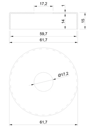 kryt (ø 62/15mm) otvor ø 17mm, broušená, tloušťka materiálu 1mm, nerez K320 /AISI304 - slide 1