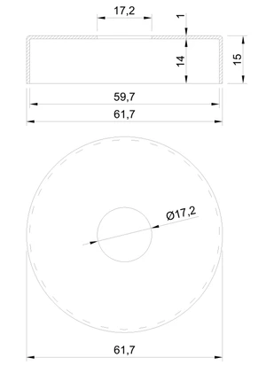 kryt (ø 62/15mm) otvor ø 17mm, brúsená, hrúbka materiálu 1mm, nerez K320 /AISI304 - slide 1