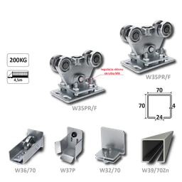 Samonosný systém 70x70x4mm posuvnej brány do 200kg/4,5m otvor (W39/70Zn 6m pozinkovaný profil, 1xW-SET70/F)