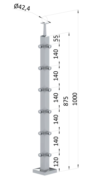 Nerezový sloup, vrchní kotvení, 6řadový rohový - slide 0