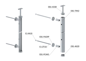 nerezový stĺp na francúzsky balkón, bočné kotvenie, 5 dierový, ľavý, vrch pevný, (ø 42.4x2mm), brúsená nerez K320 /AISI304 - slide 3