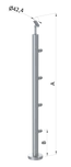 nerezový stĺp, vrchné kotvenie, 4 radový priechodný, vrch nastaviteľný (ø 42.4x2mm), leštená nerez /AISI304