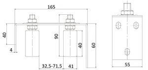 Horní vedení vrat 165x90x55mm, nastavitelná šířka 32,5-71,5mm, 2x nylon. vodící válečky 41x44mm - slide 1