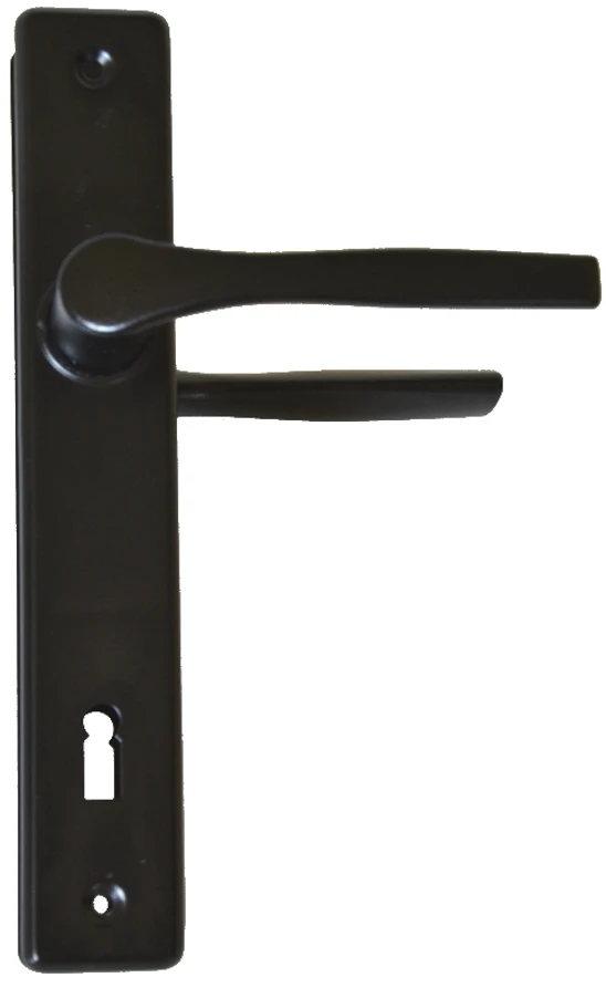 kľučka Al, štít Fe, rozteč 90mm, farba čierna, s otvorom pre kľúč