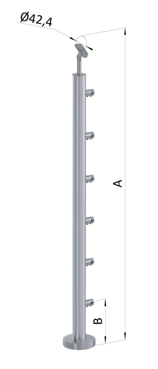 nerezový stĺp, vrchné kotvenie, 6 radový priechodný, vrch nastaviteľný (ø 42.4x2mm), leštená nerez /AISI304