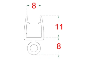 Plastové tesnenie na sklo 8mm, medzi sklenené dvere a stenu alebo podlahu, 2200mm - slide 1