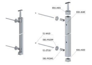 nerezový stĺp na francúzsky balkón, bočné kotvenie, 5 dierový, ľavý, vrch pevný, (40x40x2.0mm), brúsená nerez K320 /AISI304 - slide 3