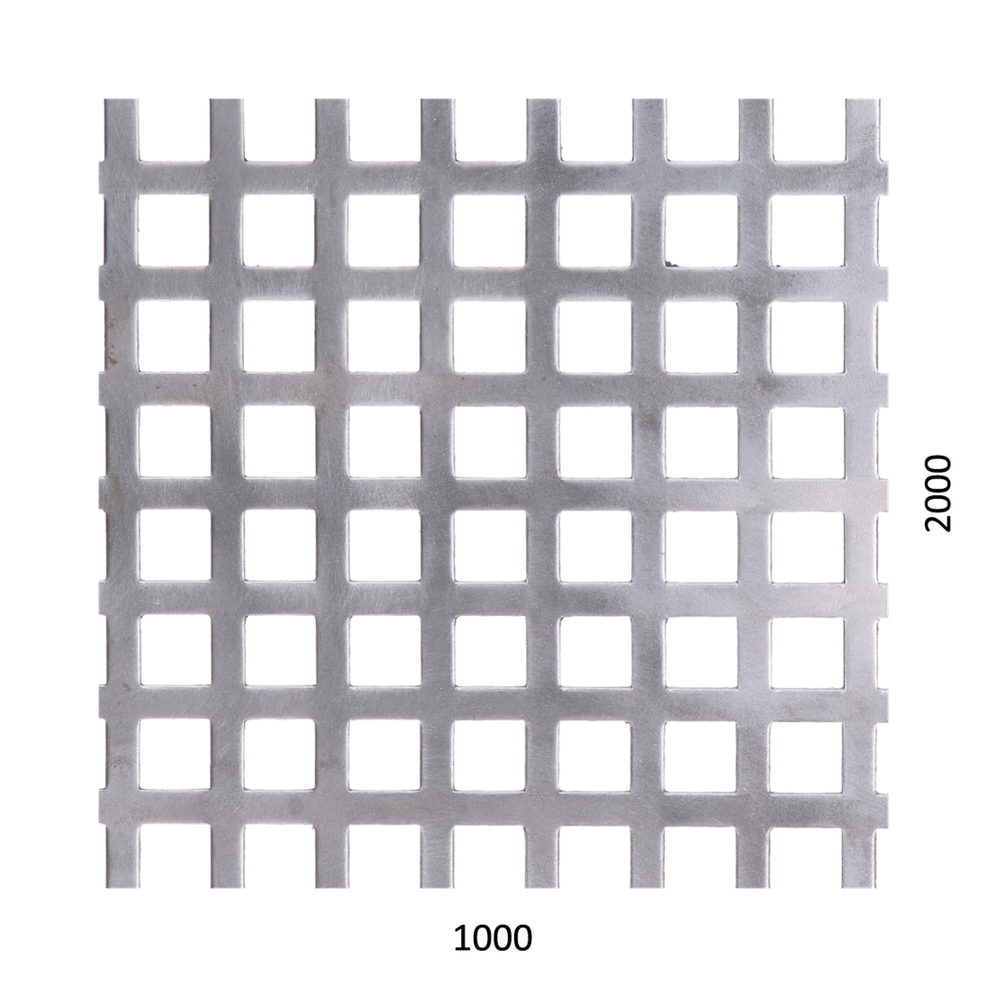 Děrovaný plech čtvercový řadový Zn, otvor: 10 x 10 mm, rozteč: 14 mm, (1000x2000x1,0 mm)