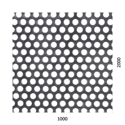 Děrovaný plech kruhový přesazený Fe, otvor: ø 10 mm, rozteč: 15 mm, (1000x2000x1 mm)