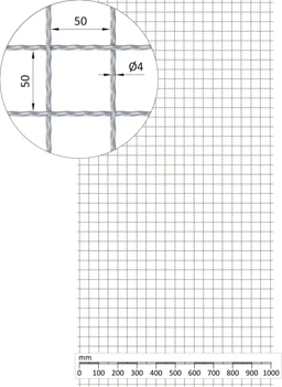 Rebierkové pletené sito - rovné, oko: 50x50mm, priemer pletiva 4mm, rozmer 1000x2000mm, žiarovo pozinkované