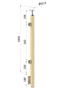 dřevěný sloup, boční kotvení, výplň: sklo, koncový, levý, vrch pevný (40x40mm), materiál: buk, broušený povrch s nátěrem BORI (bezbarvý)