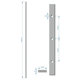 Plochá tyč 30x8mm, rozteč děr 125mm, otvor 12mm, 2000mm
