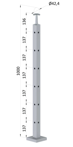 Nerezový sloup, vrchní kotvení, 6děrový rohový