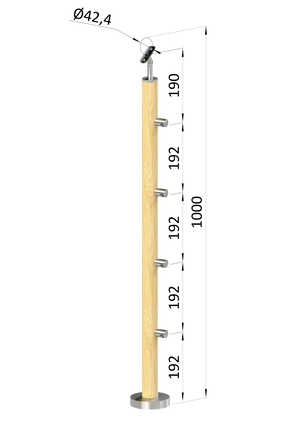 dřevěný sloup, vrchní kotvení, 4 řadový, průchozí, vrch nastavitelný (ø 42mm), materiál: buk, broušený povrch bez nátěru - slide 0