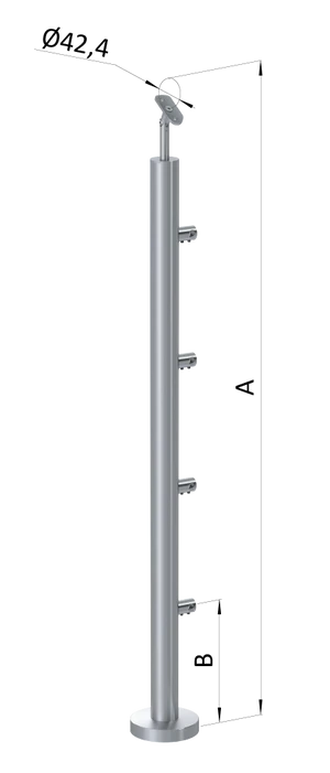 nerezový stĺp, vrchné kotvenie, 4 radový priechodný, vrch nastaviteľný (ø 42.4x2mm), brúsená nerez K320 /AISI316 - slide 0