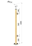 dřevěný sloup, vrchní kotvení, výplň: sklo, pravý, vrch pevný (ø 42mm), materiál: buk, broušený povrch s nátěrem BORI (bezbarvý)