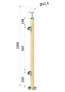 drevený stĺp, vrchné kotvenie, výplň: sklo, ľavý, vrch pevný (ø 42mm), materiál: buk, brúsený povrch s náterom BORI (bezfarebný)