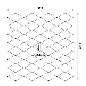 Nerezová lanková síť, 0,8m x 10m (šxd), oko 60x104 mm, tloušťka lanka 2mm, AISI316, barva: Černá, (V nerozloženém stavu má síť 11,92m) - slide 0