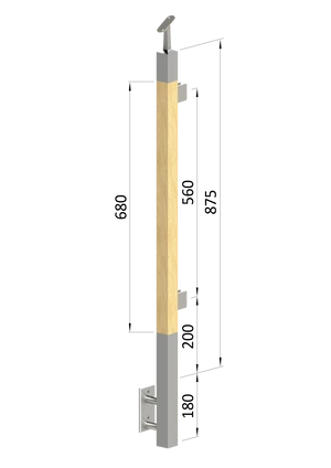 dřevěný sloup, boční kotvení, výplň: sklo, levý, vrch nastavitelný (40x40mm), materiál: buk, broušený povrch s nátěrem BORI (bezbarvý) - slide 0