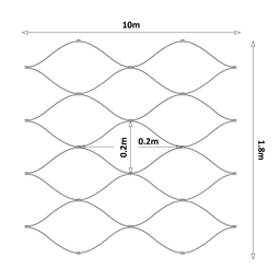 nerezová lanková síť, 1.8m x 10m (šxd), oko 200x200 mm, tloušťka lanka 2mm, AISI316