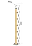 dřevěný sloup, vrchní kotvení, 5 řadový, průchozí, vrch nastavitelný (40x40mm), materiál: buk, broušený povrch s nátěrem BORI (bezbarvý)