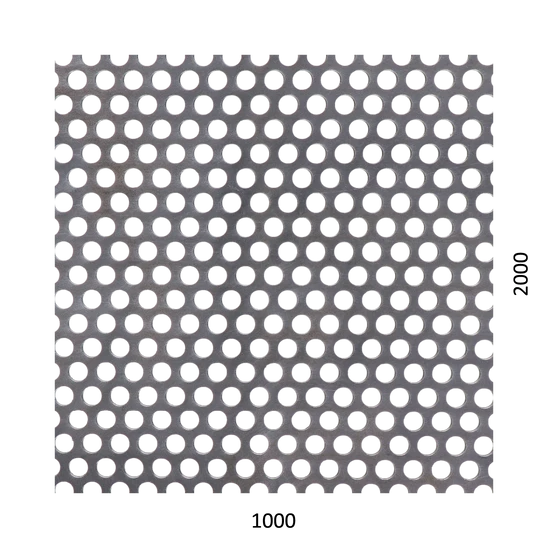 Dierovaný plech kruhový presadený Fe, otvor: ø 6.0mm, rozteč: 9.0mm, (1000x2000x1.5mm)