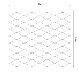 Nerezová lanková sieť, 1,4m x 25m (šxd), oko 60x104 mm, hrúbka lanka 2mm, AISI316 (V nerozloženom stave má sieť 29,8m)