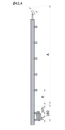 nerezový stĺp, bočné kotvenie, 5 radový priechodný, vnútorný, vrch nastaviteľný (ø 42.4x2mm), brúsená nerez K320 /AISI316