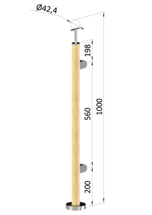 drevený stĺp, vrchné kotvenie, výplň: sklo, pravý, vrch pevný (ø 42mm), materiál: buk, brúsený povrch bez náteru - slide 0