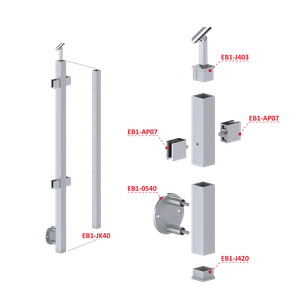 Nerezový sloup, boční kotvení, výplň: sklo, průchozí, vrch nastavitelný, (40x40 mm), broušená nerez K320 / AISI304 - slide 2