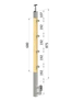 dřevěný sloup, boční kotvení, 4 řadový, průchozí, vnitřní, vrch pevný (40x40mm), materiál: buk, broušený povrch s nátěrem BORI (bezbarvý)