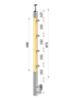 dřevěný sloup, boční kotvení, 4 řadový, průchozí, vnitřní, vrch pevný (40x40mm), materiál: buk, broušený povrch s nátěrem BORI (bezbarvý)