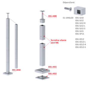 Nerezový sloup, vrchní kotvení, 4 řadový rohový M6, vrch pevný - slide 1