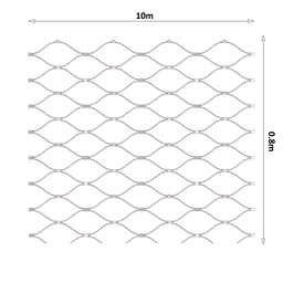 Nerezová lanková síť, 0,8x10 m (šxd), oko 60x104 mm, průměr lanka 3 mm, AISI316, typ použitého lanka: 7x19
