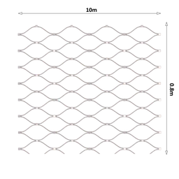 Nerezová lanková sieť, 0,8m x 10m (šxd), oko 60x104 mm, hrúbka lanka 3mm, AISI316 (V nerozloženom stave má sieť 11,92m)