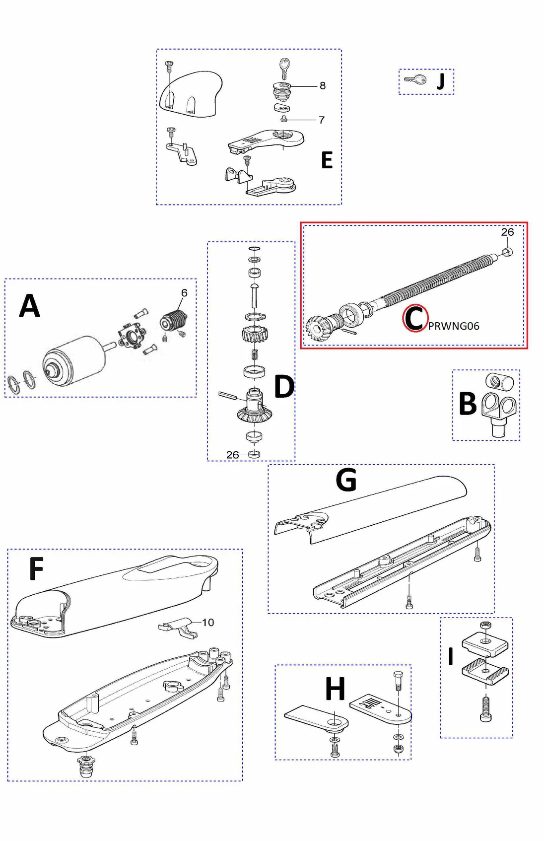 PRWNG06 kit hřídele pro Wingo 4024 6 závitová tyč 17x24 6P, L-456.5 pro WG4000/4024, MB4005/4006