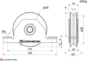 Vodiace koliesko ø 80mm pre zapustenie do jokla Combi Arialdo, V profil, nosnosť 200kg - slide 1