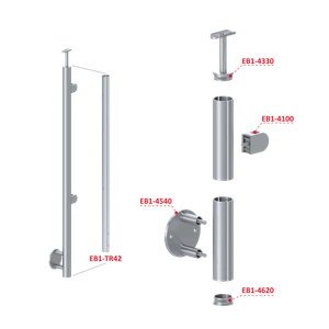 Nerezový sloup, boční kotvení, výplň: sklo, pravý, vrch pevný (ø 42,4x2 mm), broušená nerez K320 / AISI304 - slide 2