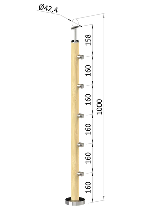 drevený stĺp, vrchné kotvenie, 5 radový, priechodný, vrch pevný (ø 42mm), materiál: buk, brúsený povrch s náterom BORI (bezfarebný) - slide 0
